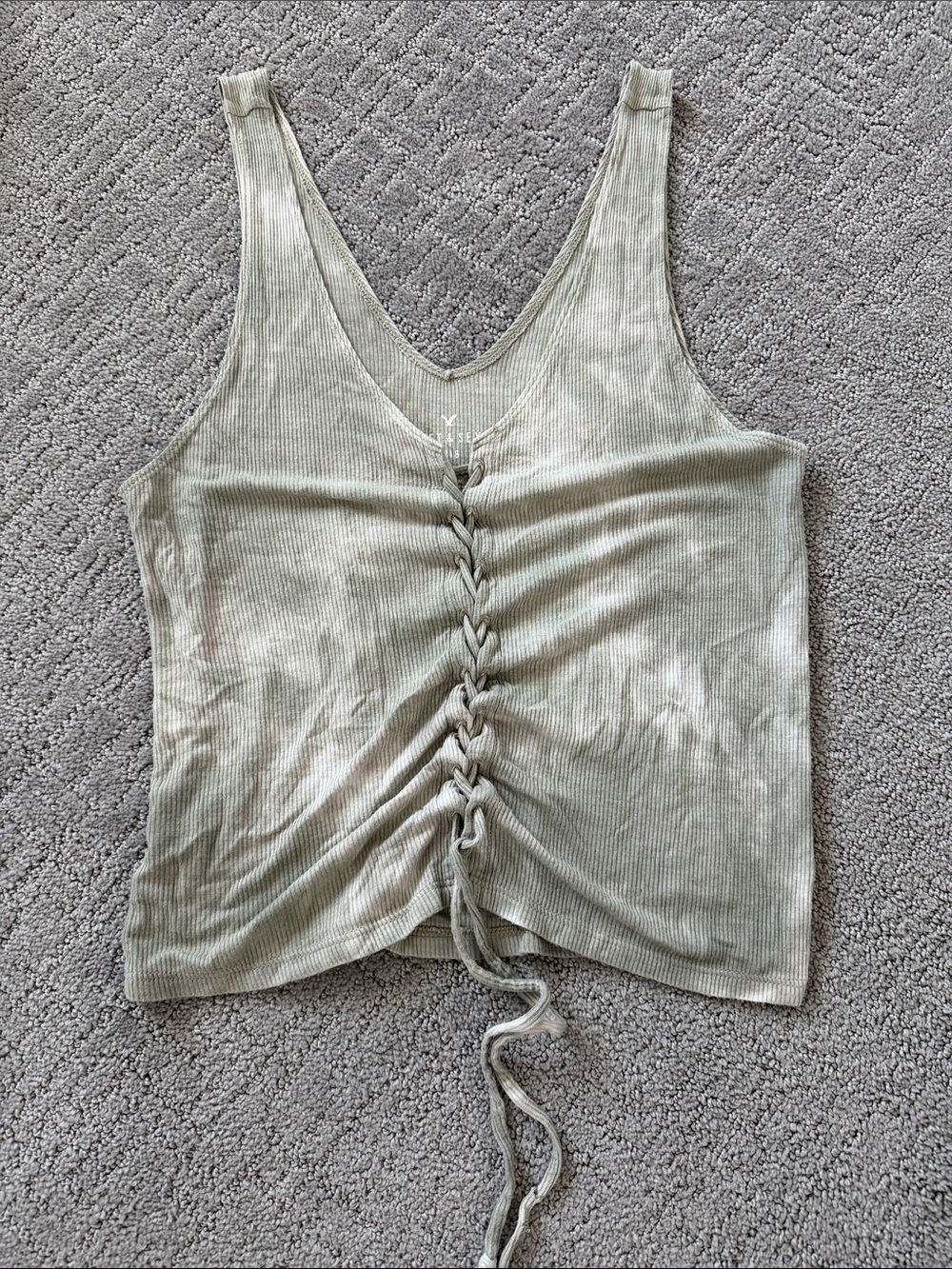 American Eagle Outfitters Sage Green Ribbed Lace-Up Tank